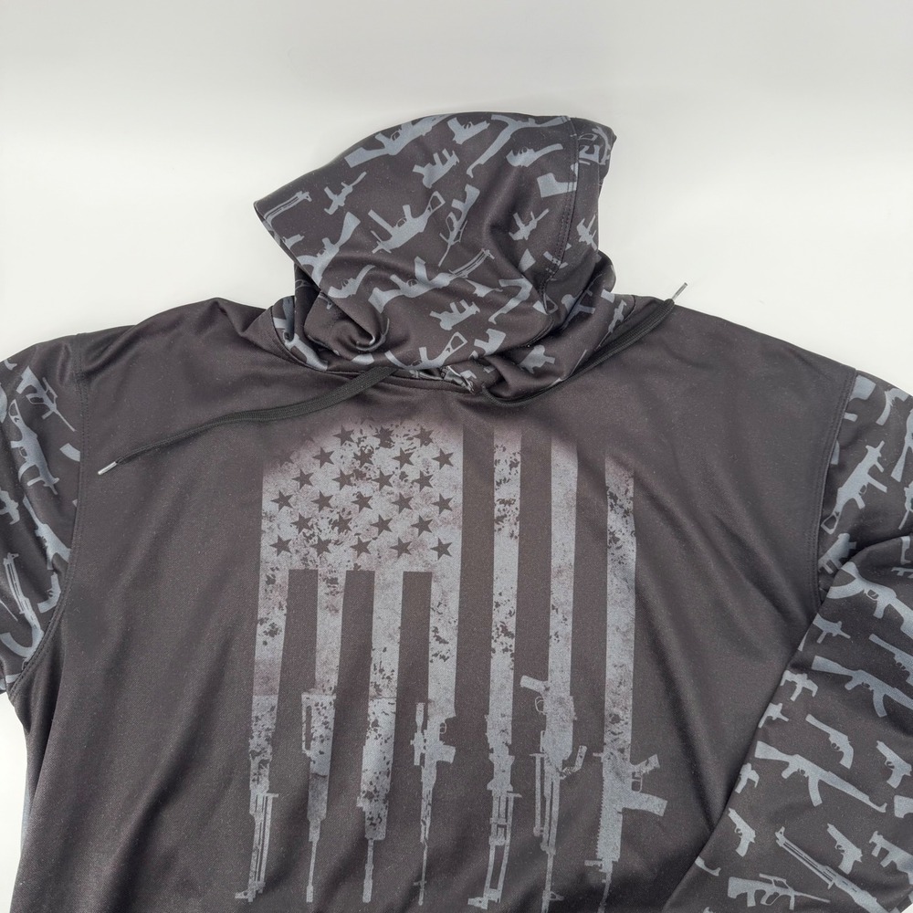American AF Greater Half Mens Large We The People Gun Flag Hoodie Black Gray